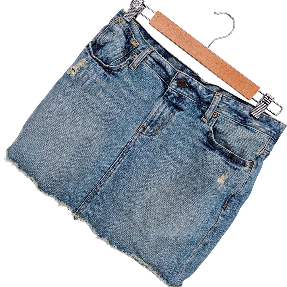 Ralph Lauren Polo Jeans Co GiGi Denim Mini Skirt Womens 6 Distressed Raw Hem
